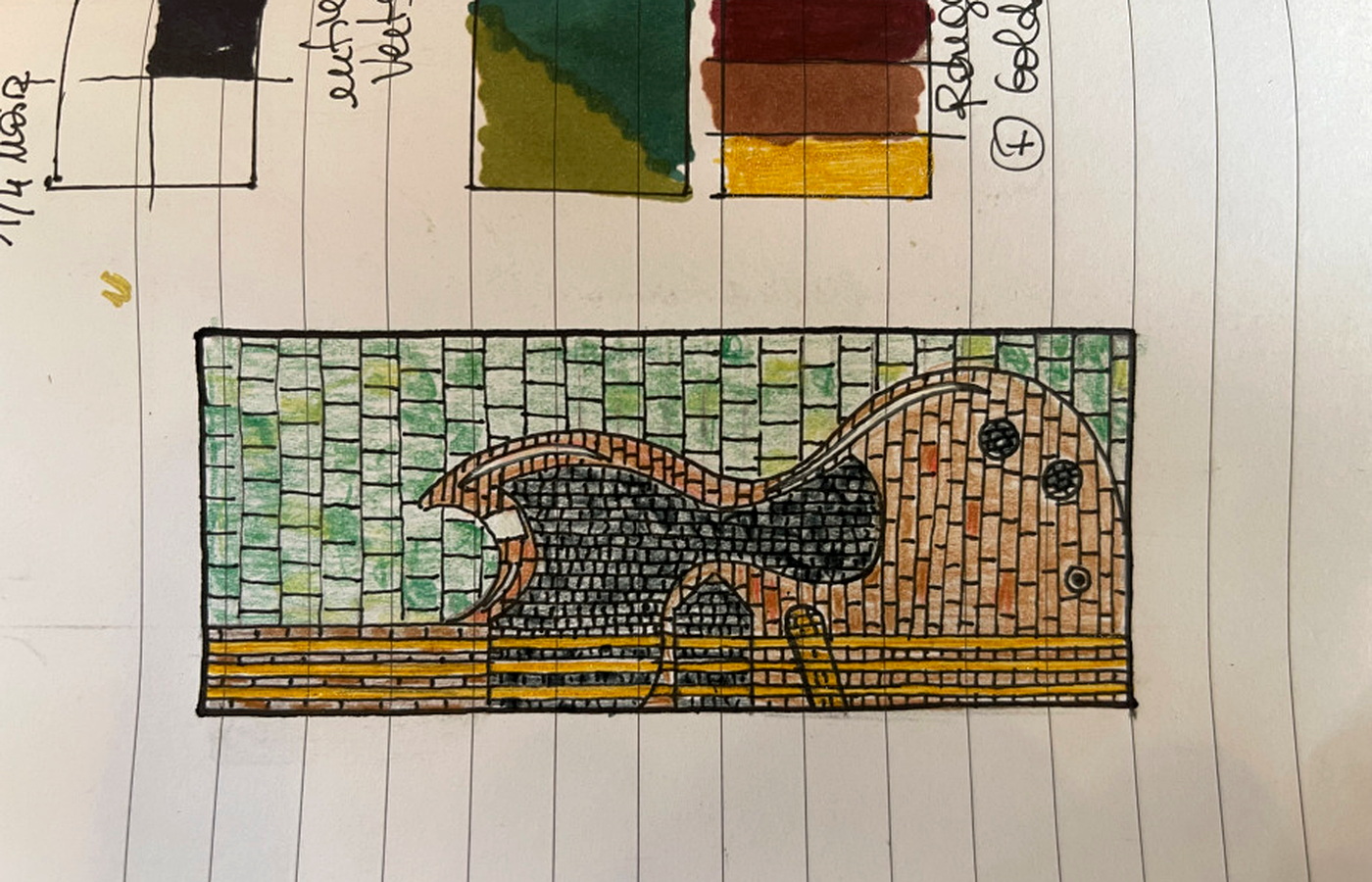 Croquis préparatoire du secrétaire guitare